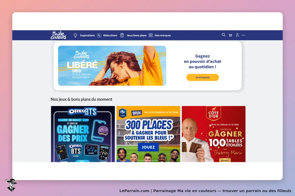 Ma vie en couleurs : page d'accueil avec promotions et jeux en cours affichés