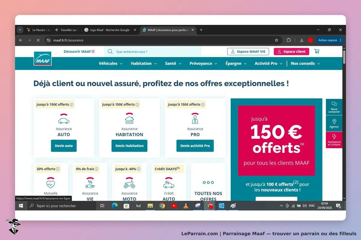 MAAF : page d'accueil avec offres d'assurances auto, habitation et pro, boutons de devis