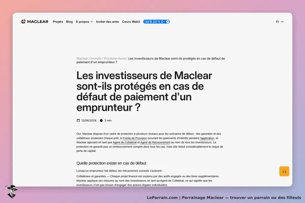 Article sur la protection des investisseurs de Maclear en cas de défaut d'emprunteur.