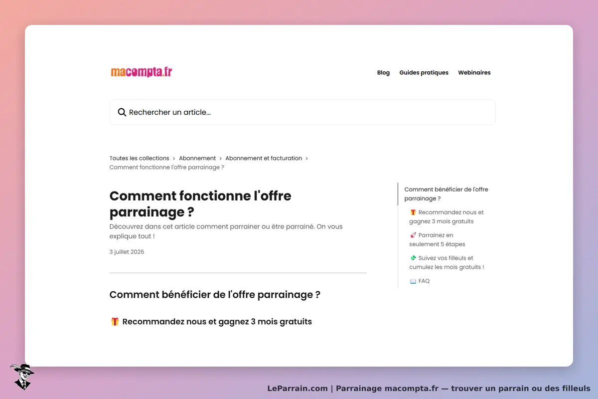 macompta.fr : article expliquant le fonctionnement de l'offre de parrainage avec des étapes
