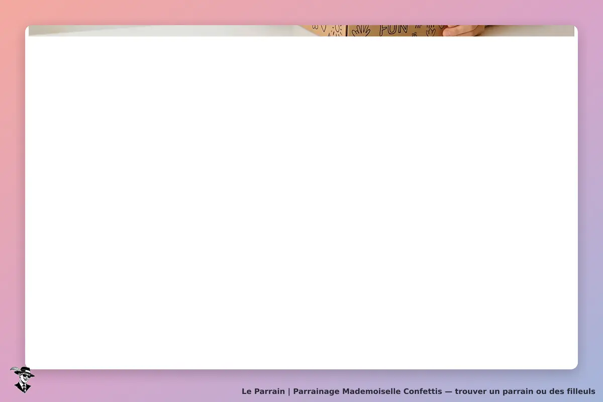 Mademoiselle Confettis : page d'accueil avec un fond coloré et un espace vide au centre