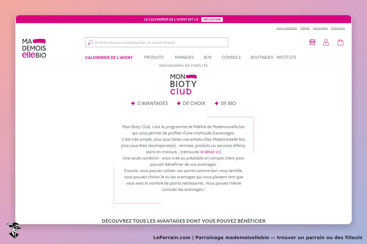 mademoisellebio : mademoiselle Bio : page d'accueil présentant le programme de fidélité Mon Bioty