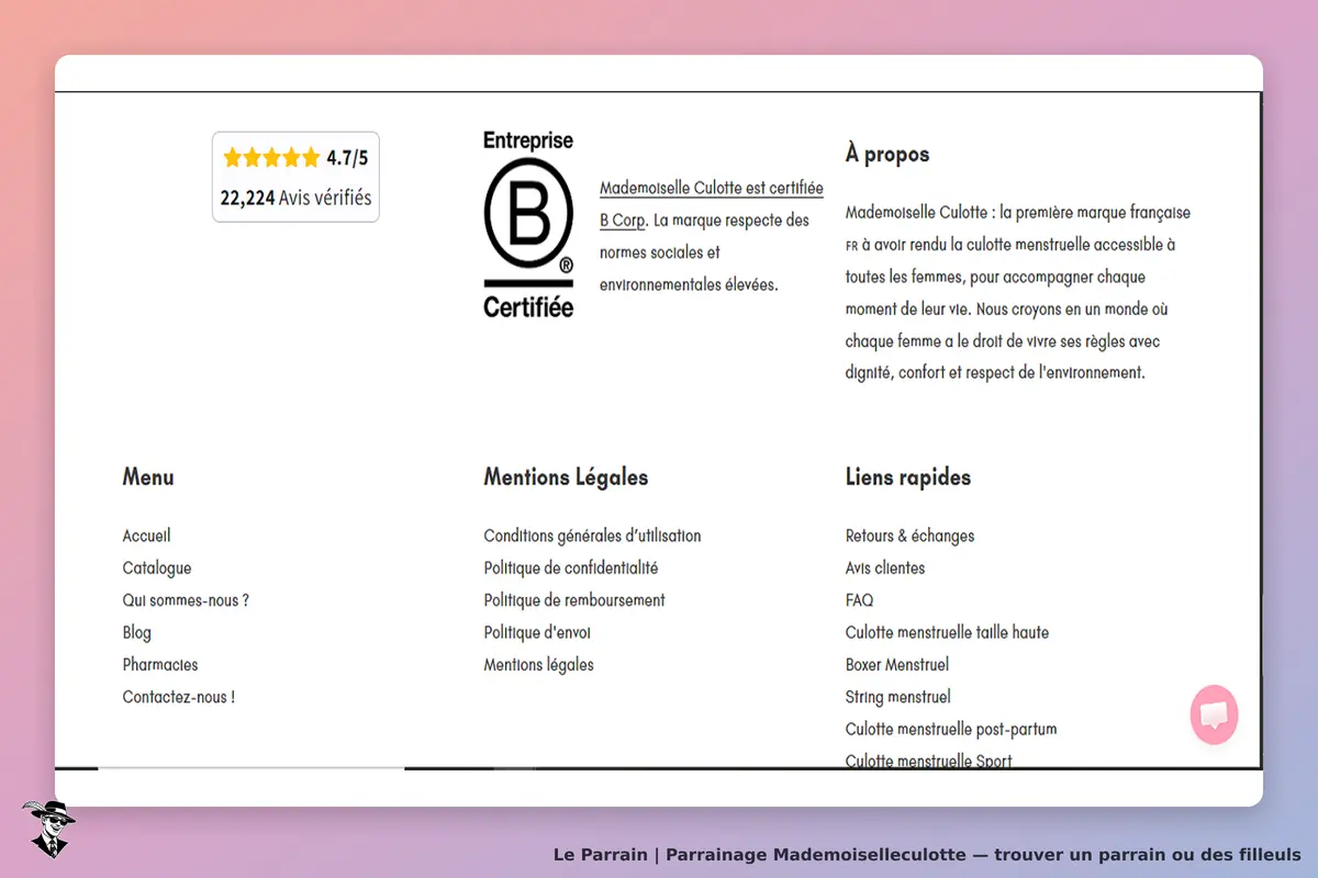 Mademoiselleculotte : mademoiselle Culotte : informations sur l'entreprise, menu et mentions
