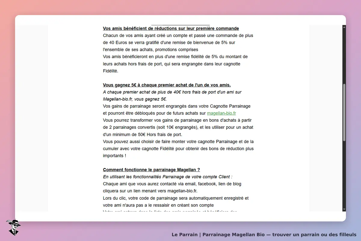 Magellan Bio : texte sur les avantages du parrainage et des réductions pour les amis