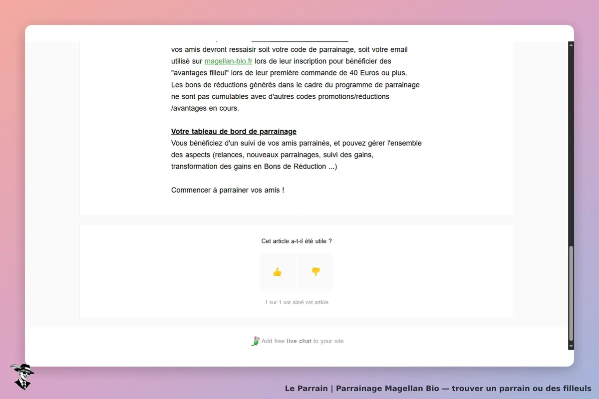 Magellan Bio : tableau de bord de parrainage avec suivi des amis et options de gestion