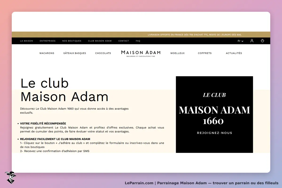 Maison Adam : page d'accueil présentant le Club Maison Adam et ses avantages