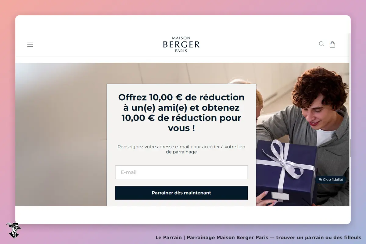 Maison Berger Paris : formulaire de parrainage avec une offre et une image de personnes souriantes