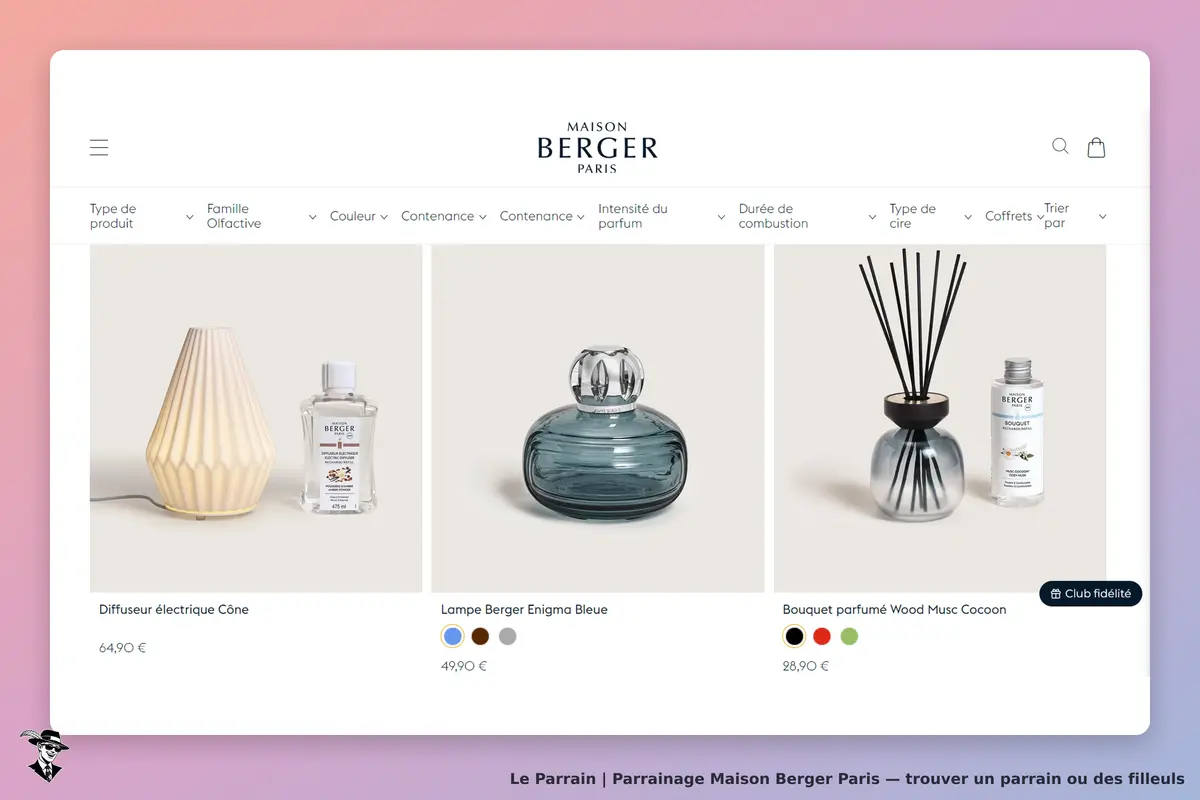Maison Berger Paris : trois produits parfumés présentés sur un fond clair, avec descriptions