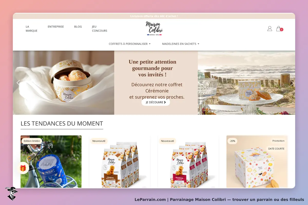 Maison Colibri : page d'accueil avec produits, coffret et tendances du moment affichés
