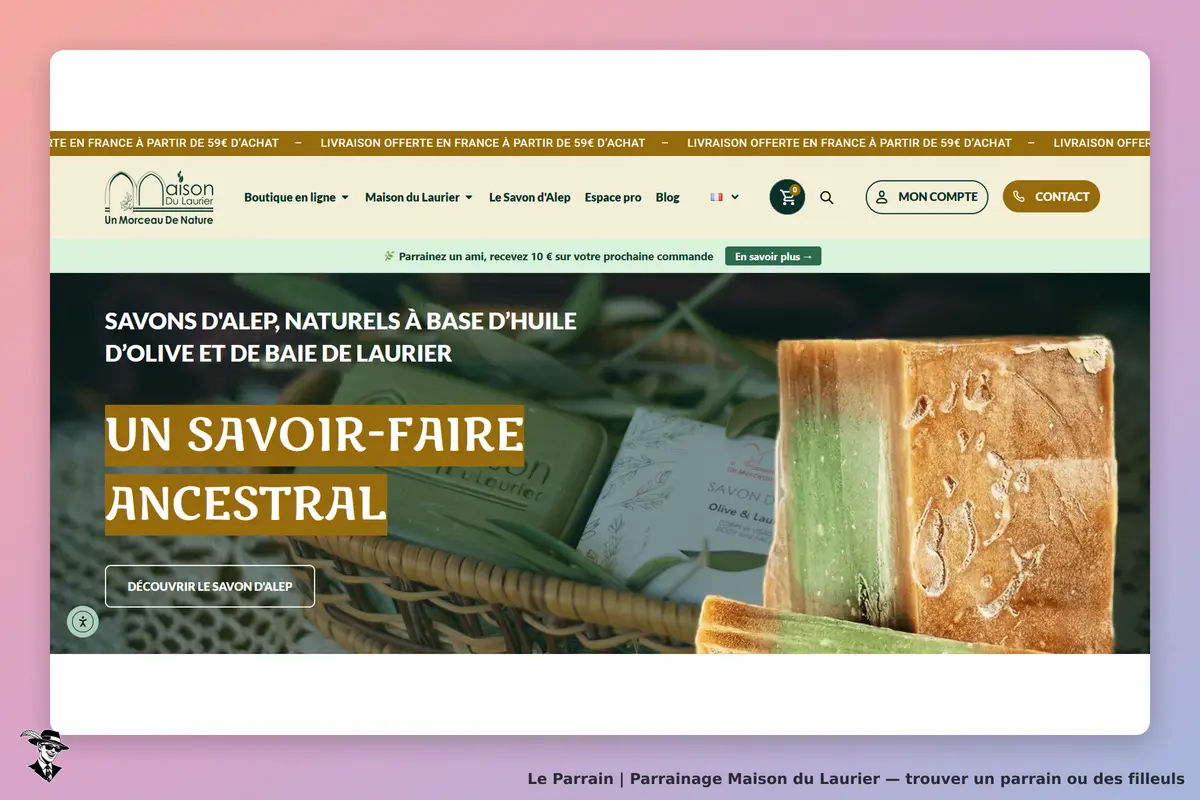 Maison du Laurier : page d'accueil présentant des savons d'Alep et un savoir-faire ancestral