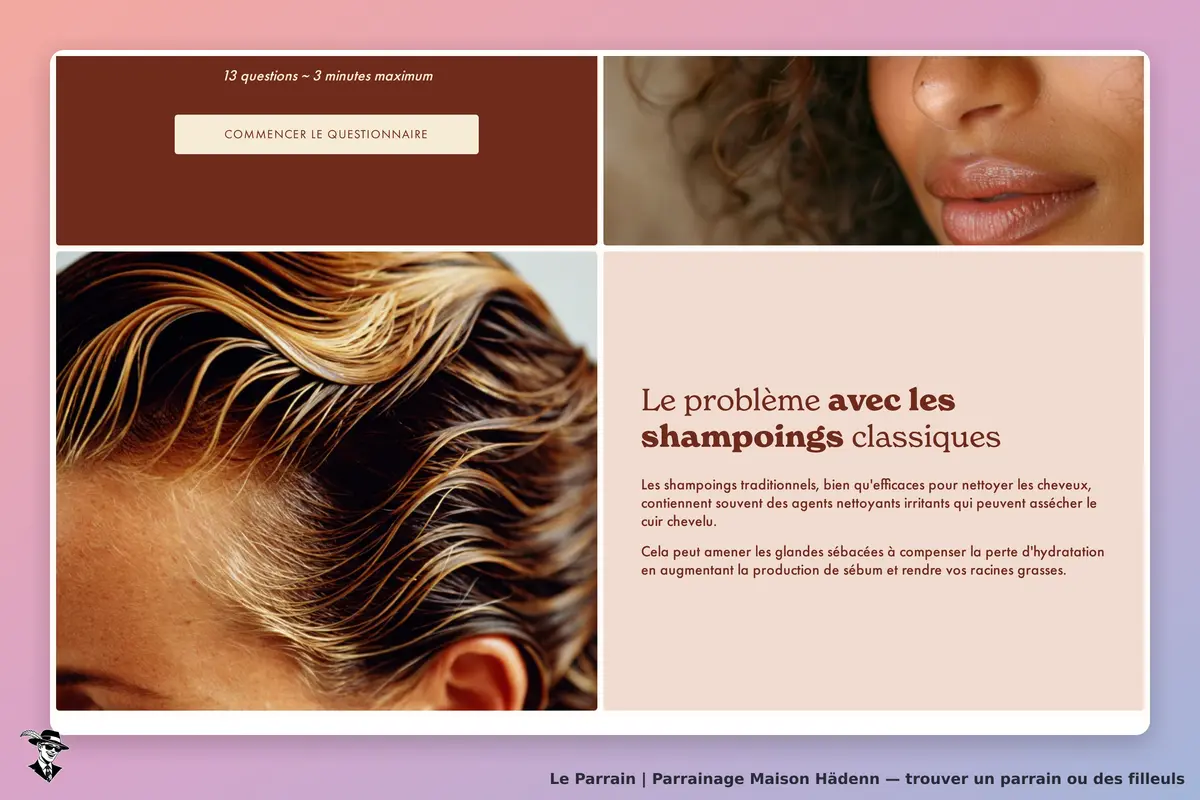 Maison Hädenn : image de cheveux avec un message sur les problèmes des shampoings classiques