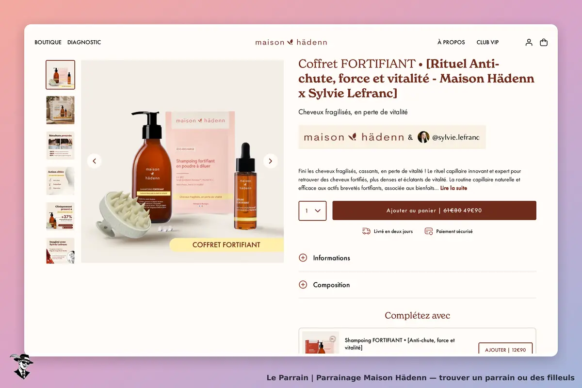 Maison Hädenn : présentation d'un coffret fortifiant avec produits capillaires et informations