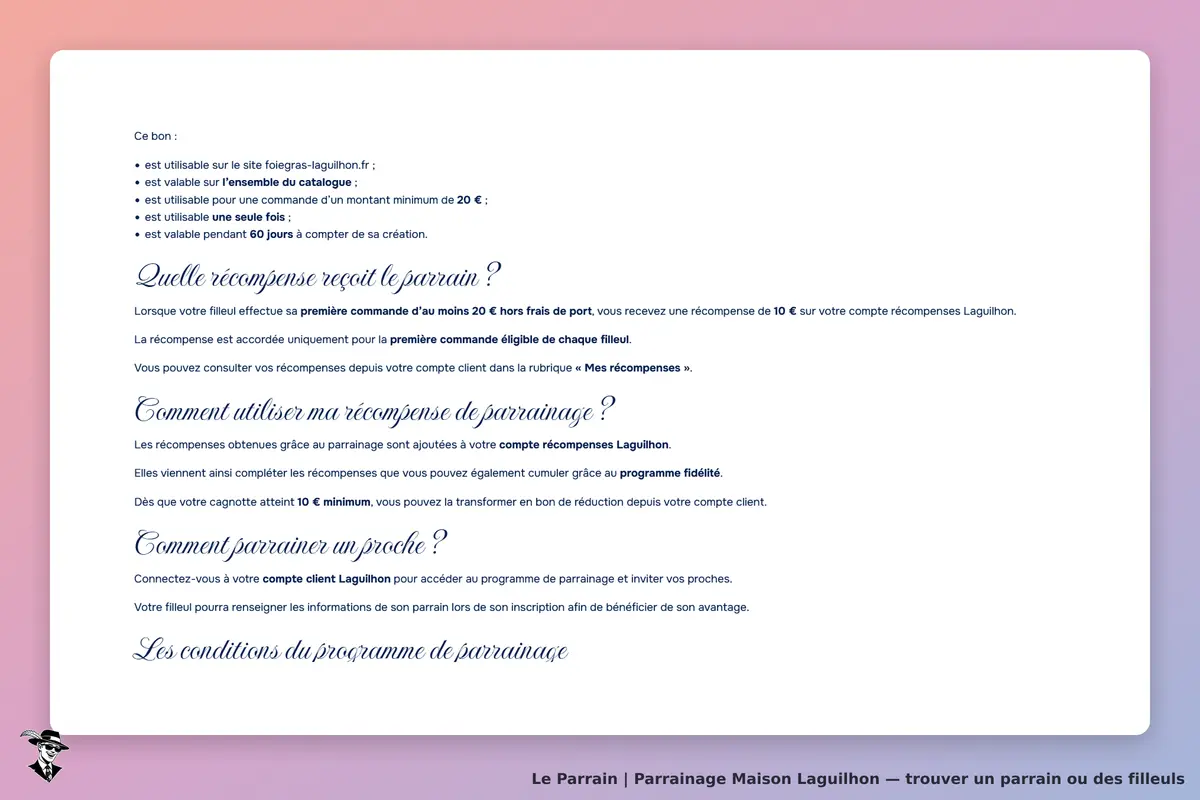 Maison Laguilhon : informations sur le programme de parrainage et conditions d'utilisation