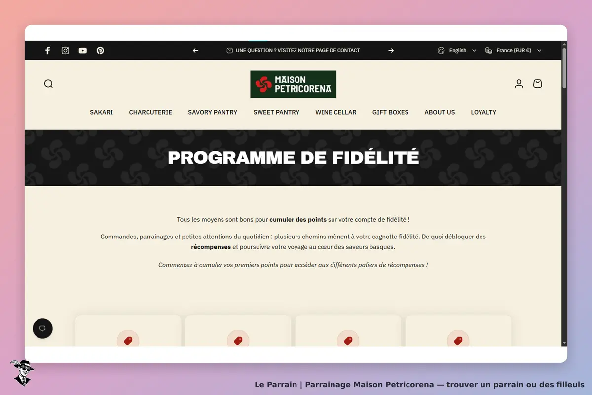 Maison Petricorena : page d'accueil présentant le programme de fidélité et ses avantages
