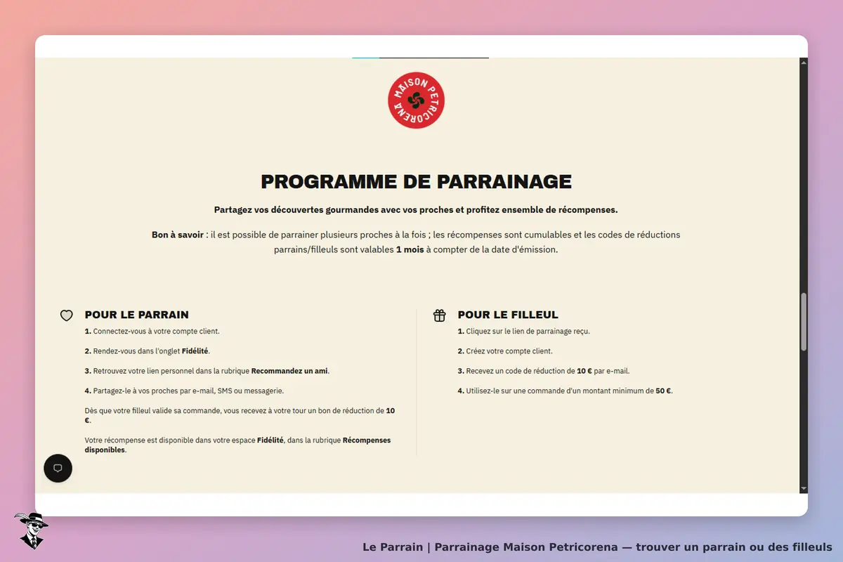 Maison Petricorena : programme de parrainage avec étapes pour le parrain et le filleul