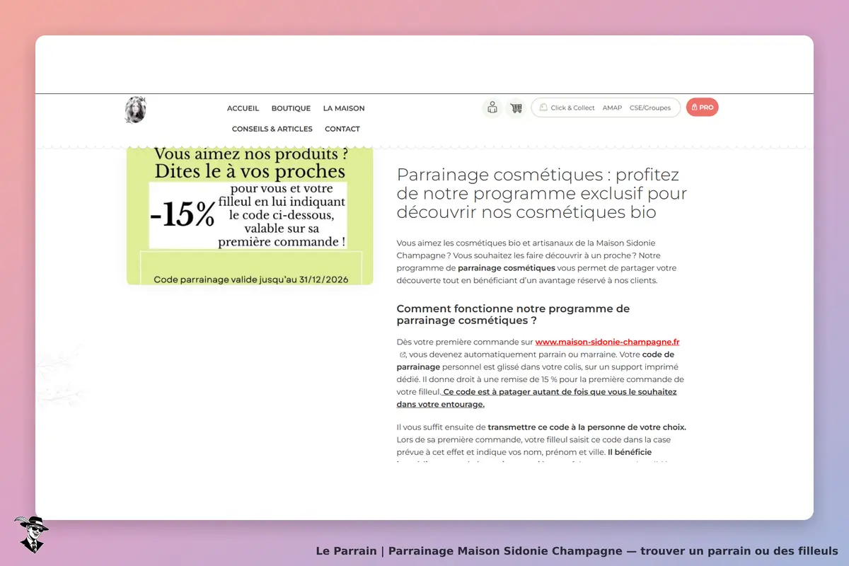 Page qui décrit le parrainage