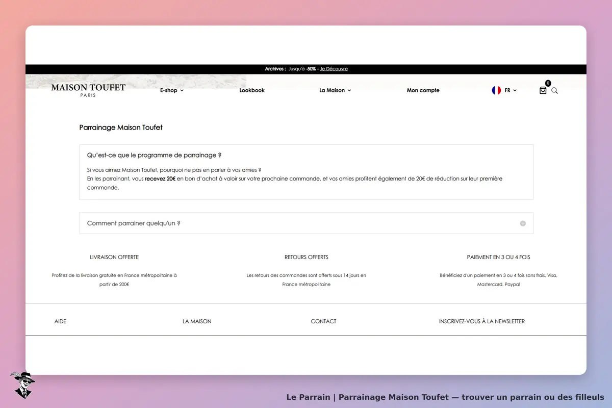 Maison Toufet : page sur le programme de parrainage avec explications et formulaire