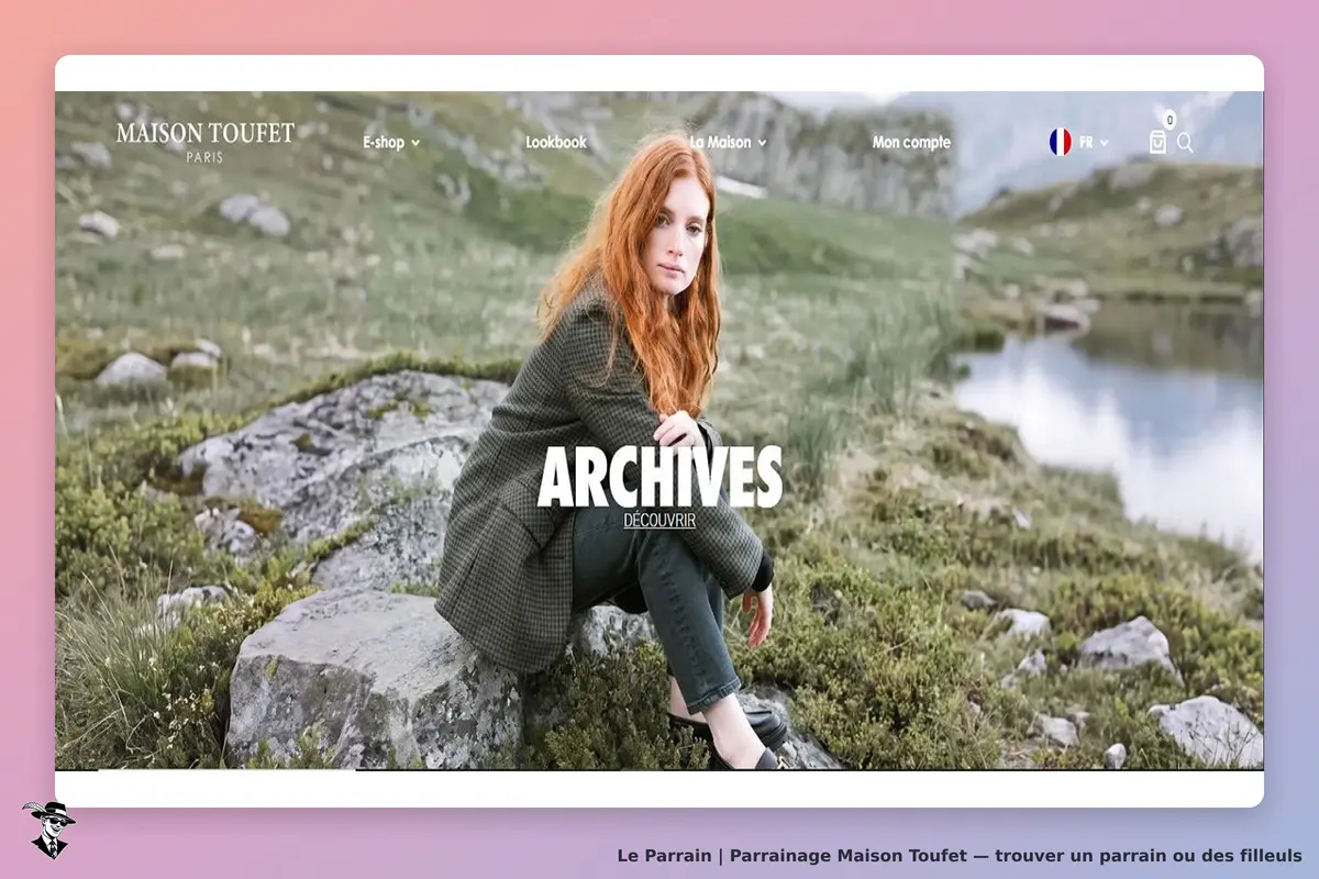 Maison Toufet : une femme assise sur des rochers, entourée de verdure, avec le mot "ARCHIVES"