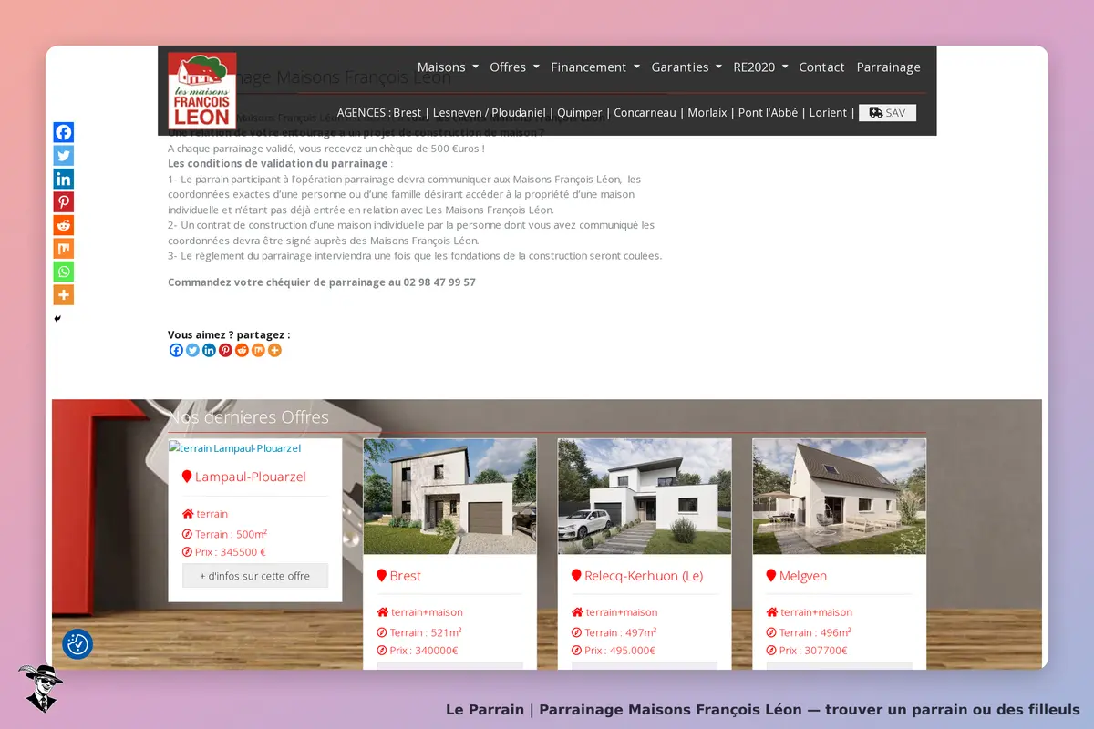 Maisons François Léon : page d'accueil avec offres de terrains et maisons affichées en bas