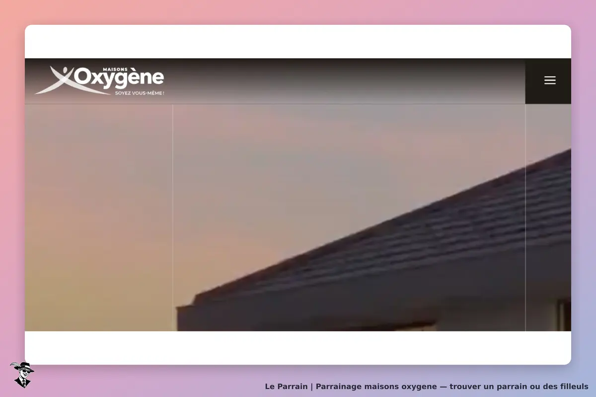 maisons oxygene : maisons Oxygène : logo et partie supérieure d'une maison sous un ciel coloré au