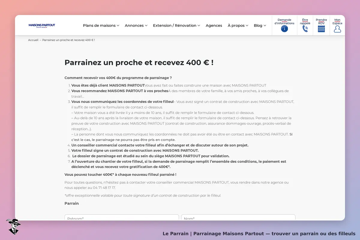 Page parrainage de Maisons Partout