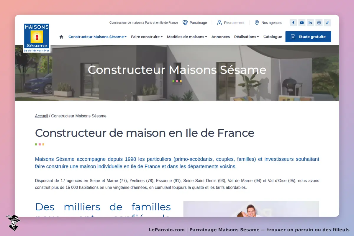 Maisons Sésame : page d'accueil présentant le constructeur de maisons en Île-de-France