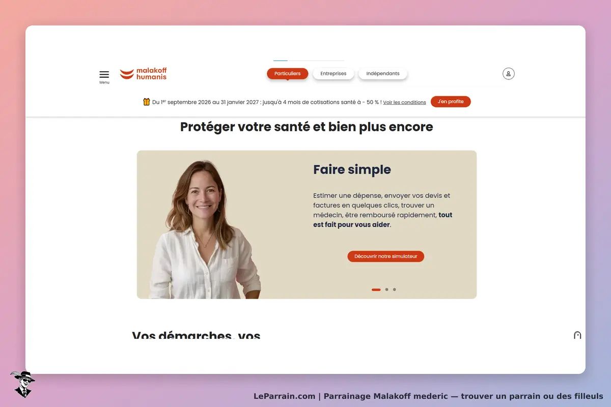 Malakoff mederic : malakoff humanis : page d'accueil avec une femme souriante et un texte sur la