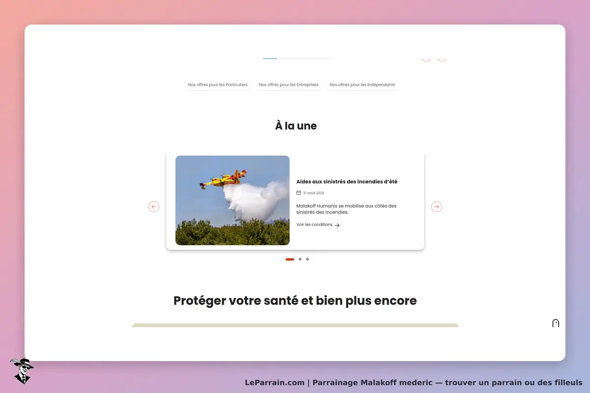 Malakoff Mederic : page d'accueil avec une actualité sur les sinistrés des incendies d'été