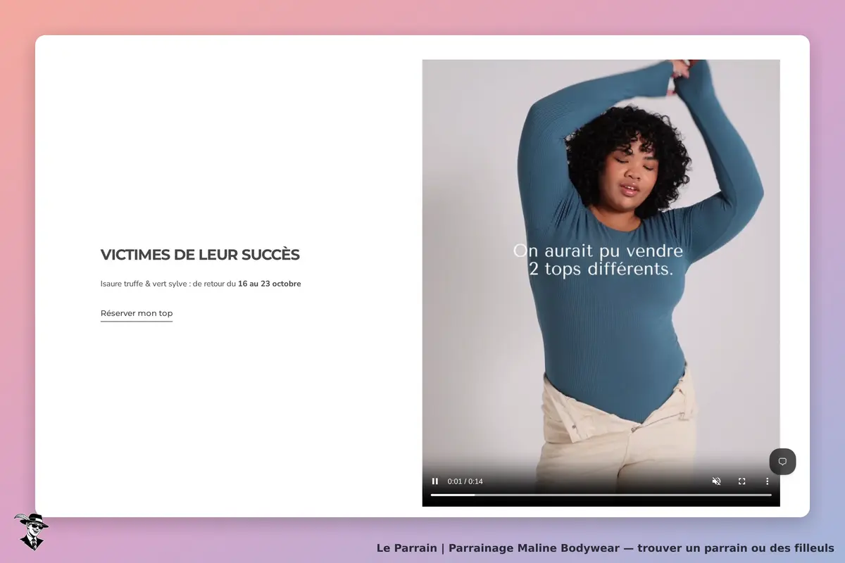 Maline Bodywear : femme portant un top bleu, avec un texte sur fond clair à côté d'elle