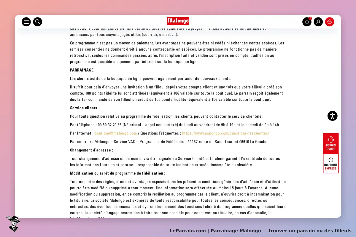 Malongo : informations sur le programme de parrainage et contact du service clientèle