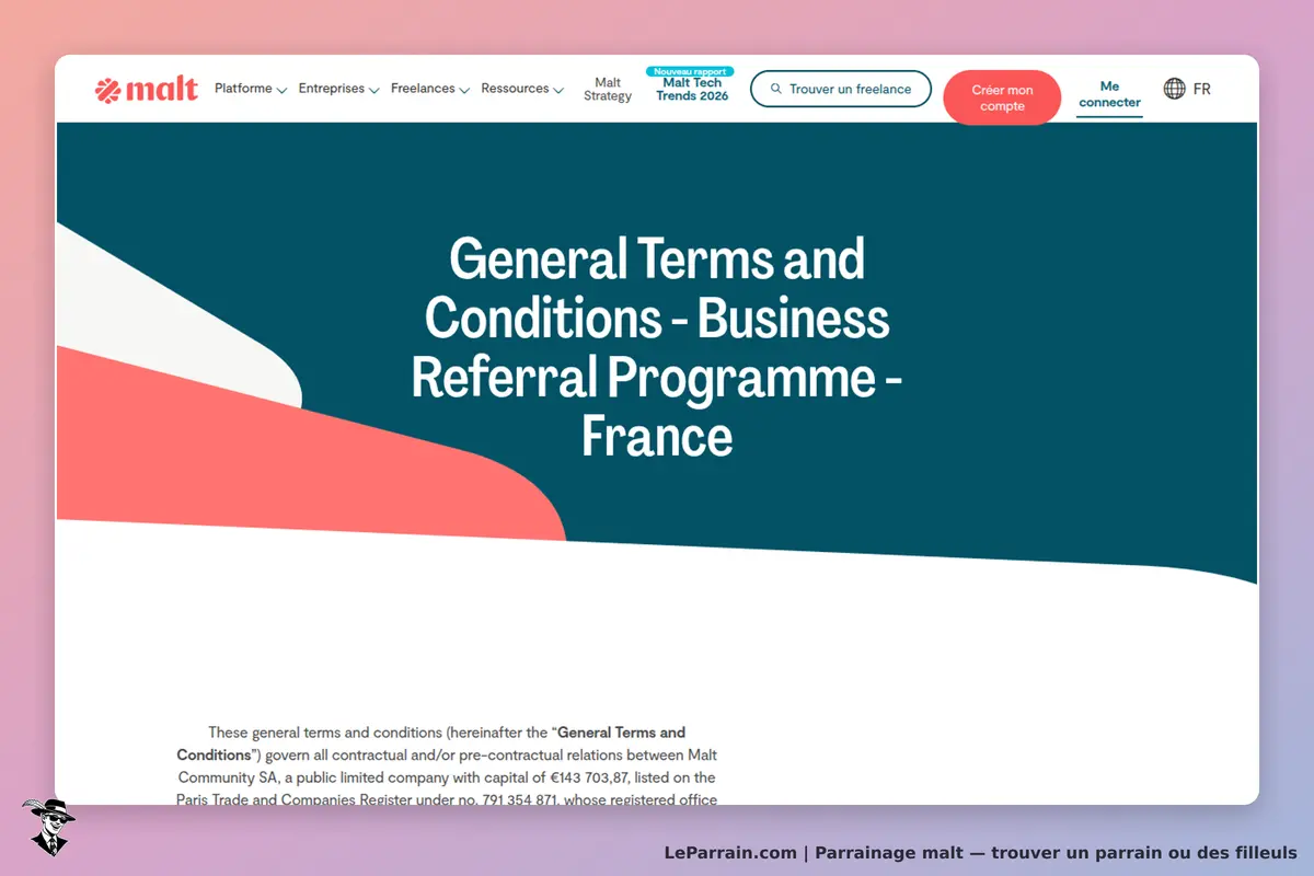 malt : conditions générales du programme de parrainage pour les entreprises en France