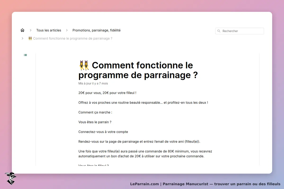 Manucurist : page expliquant le fonctionnement du programme de parrainage