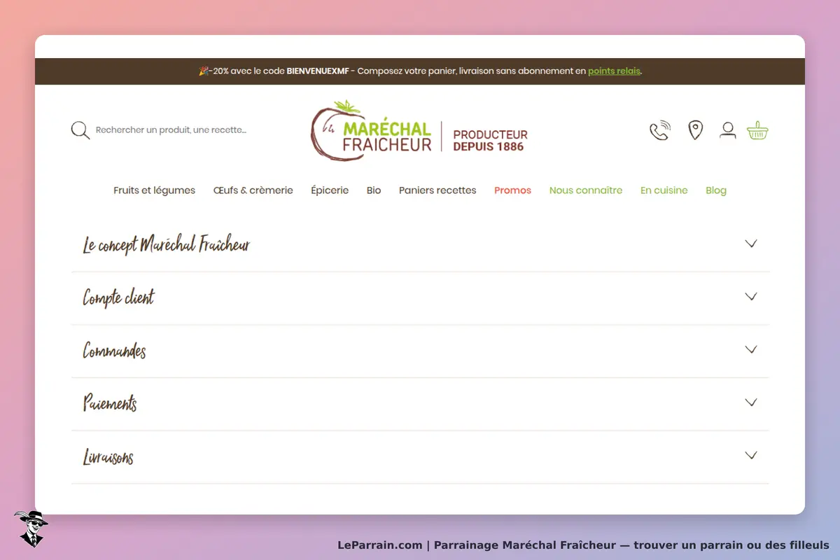 Maréchal Fraîcheur : page d'accueil avec menu de navigation et sections sur les services proposés