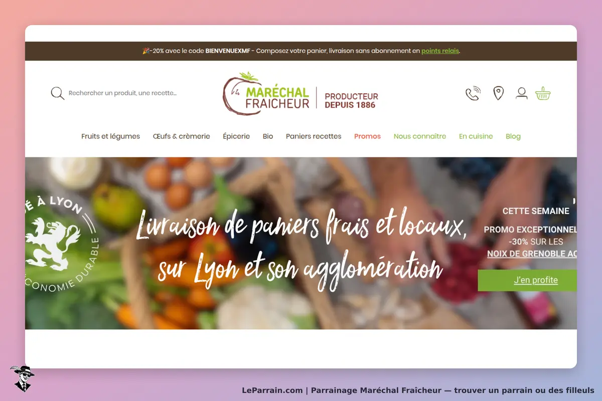 Maréchal Fraîcheur : page d'accueil avec fruits, légumes et informations sur la livraison à Lyon