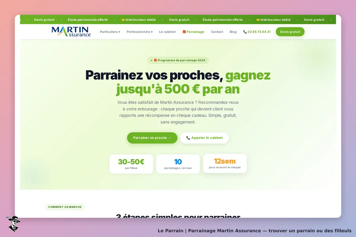 Page parrainage de Martin Assurance