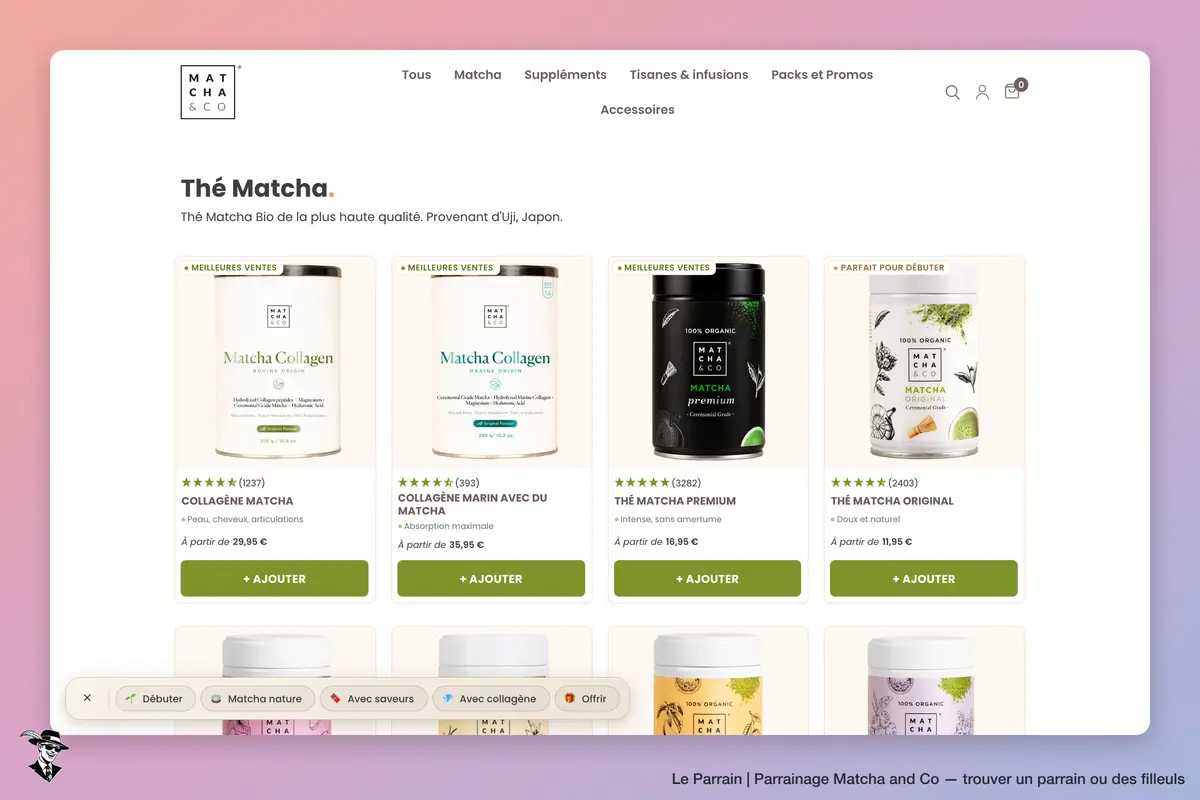 Page catégorie de Matcha and Co