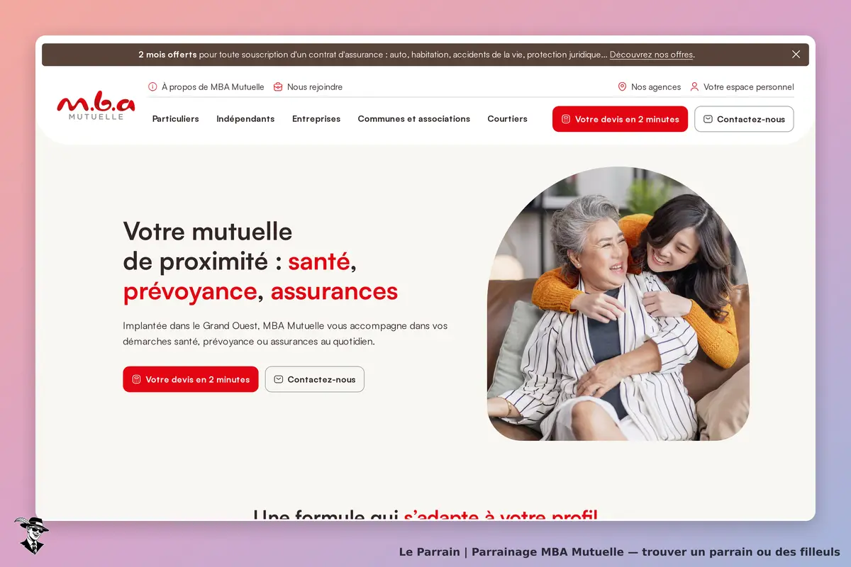 MBA Mutuelle : page d'accueil avec un visuel de deux femmes souriantes et des informations sur la