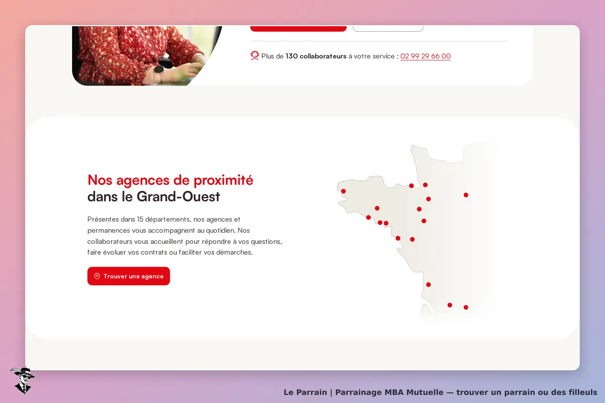 MBA Mutuelle : carte des agences de proximité dans le Grand-Ouest avec points rouges