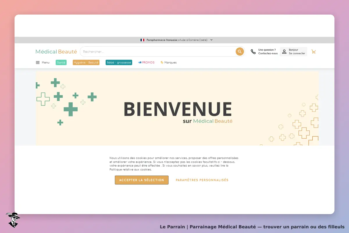 Médical Beauté : page d'accueil avec le message "BIENVENUE" et un bouton d'acceptation des cookies