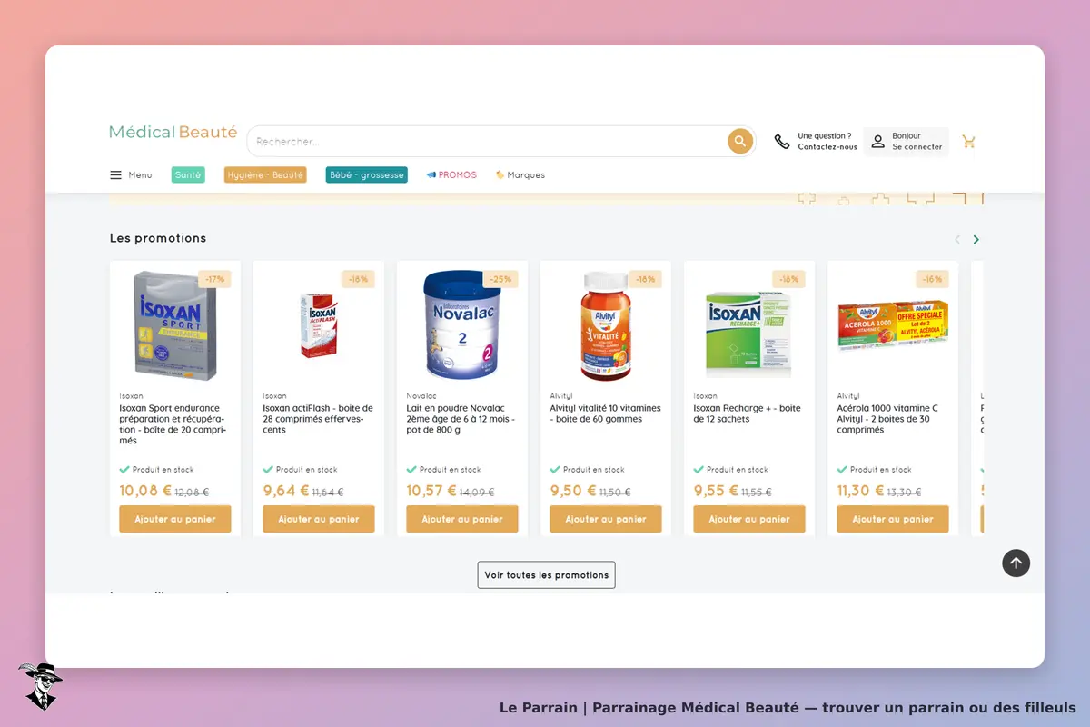 Médical Beauté : page d'accueil avec des promotions sur divers produits de santé et bien-être