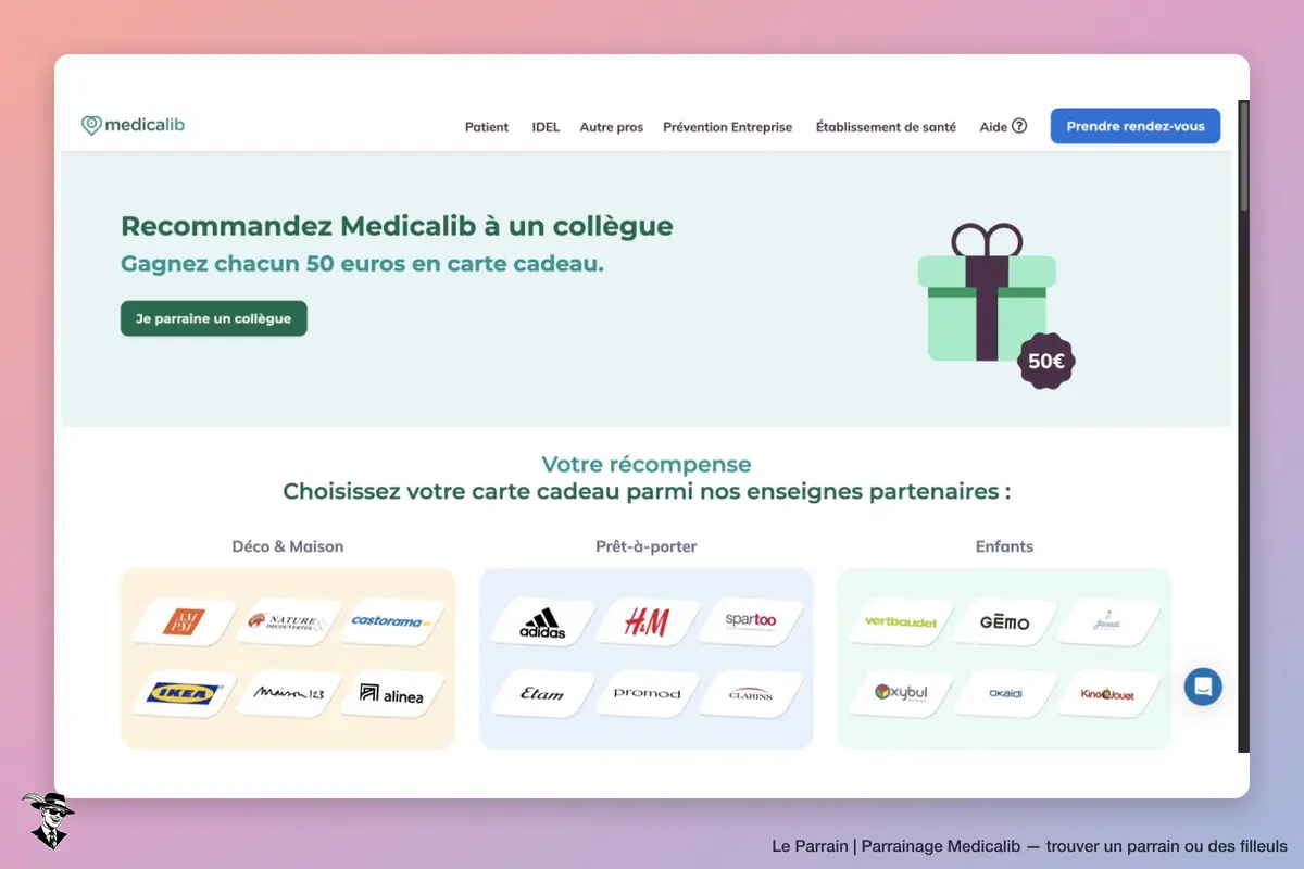 Parrainage Medicalib : page officielle et avantages vérifiés, capture Chrome réelle du 14 octobre 2026