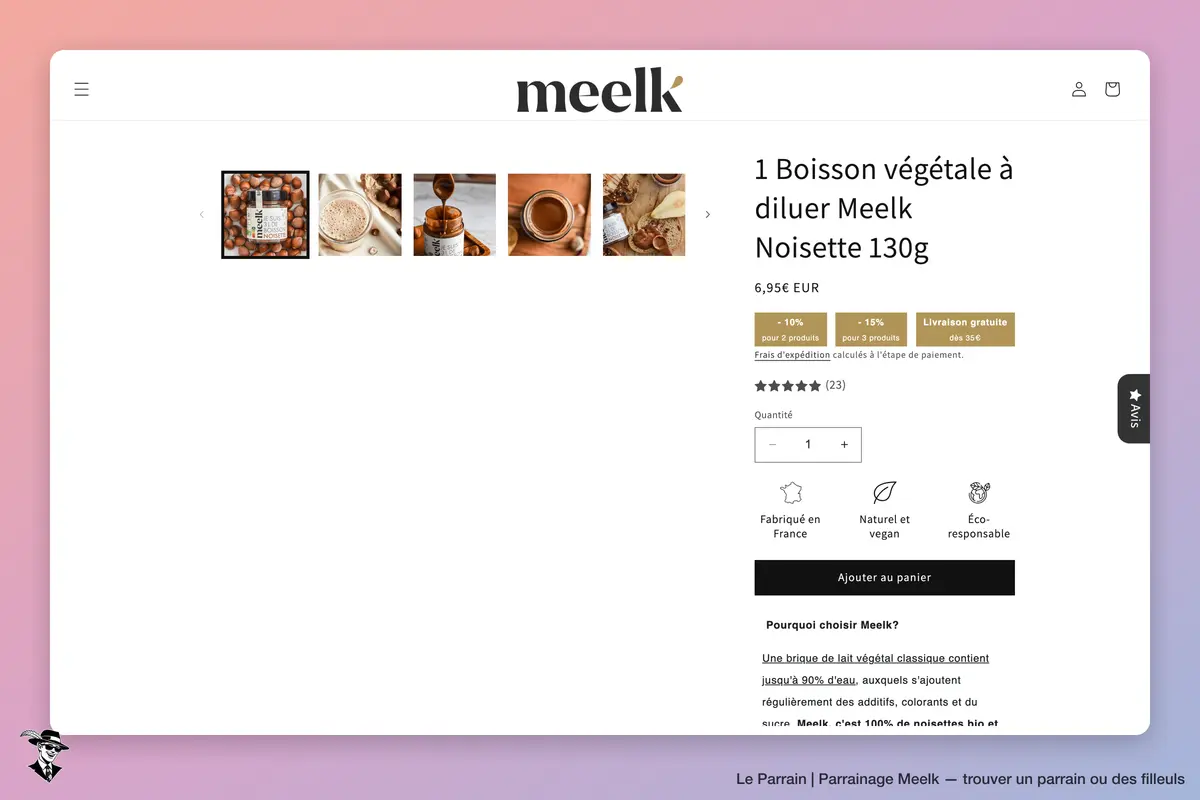 Page produit de Meelk