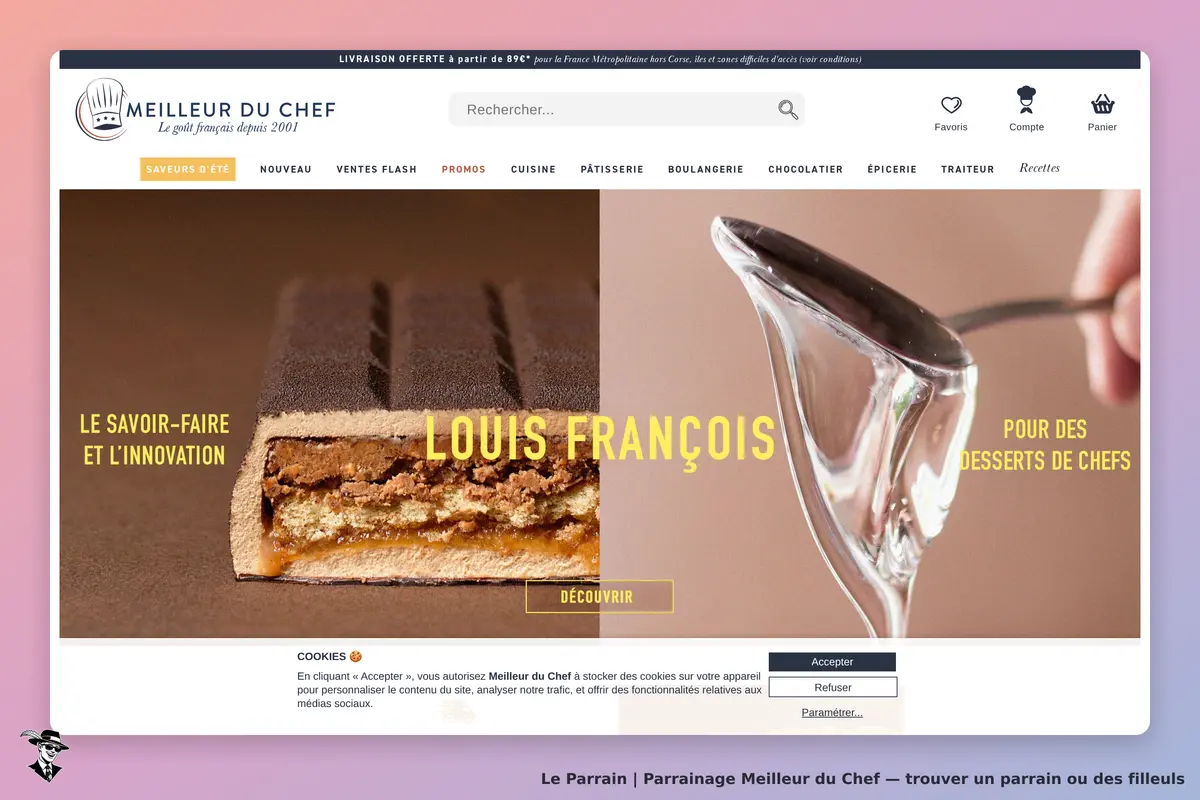 Meilleur du Chef : page d'accueil présentant un dessert et un ustensile de cuisine