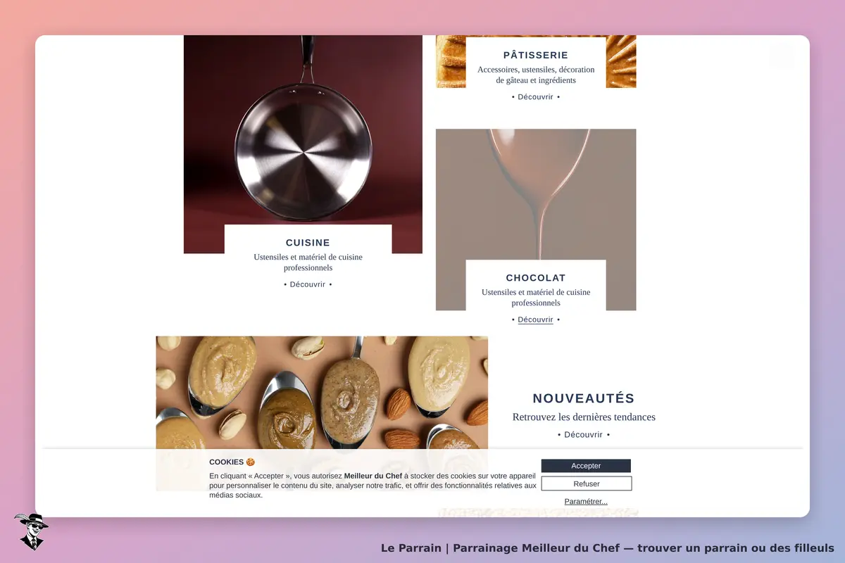 Meilleur du Chef : page d'accueil avec sections sur cuisine, pâtisserie et chocolat
