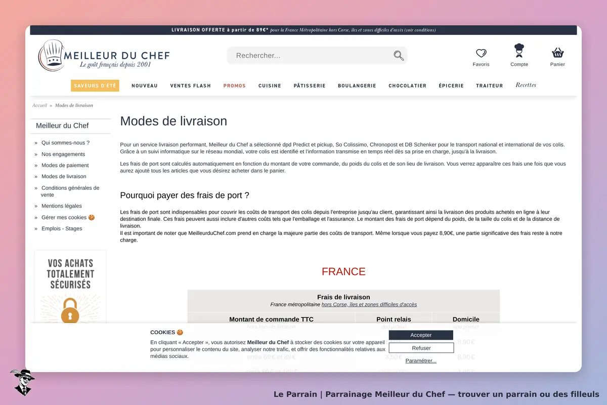 Meilleur du Chef : page sur les modes de livraison avec options et explications des frais
