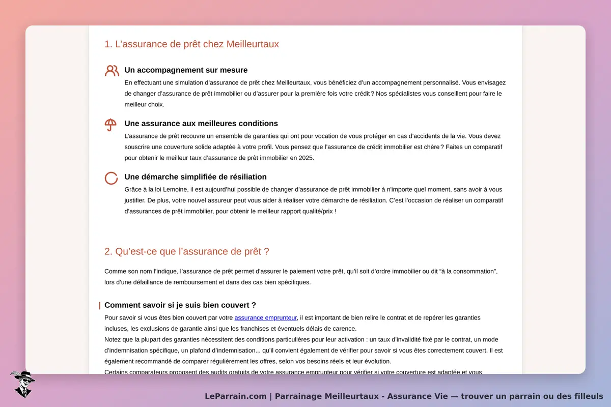 Informations sur l'assurance de prêt chez Meilleurtaux et ses avantages.