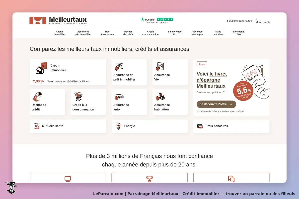 Page d'accueil Meilleurtaux, comparateur de crédits et assurances immobilières.