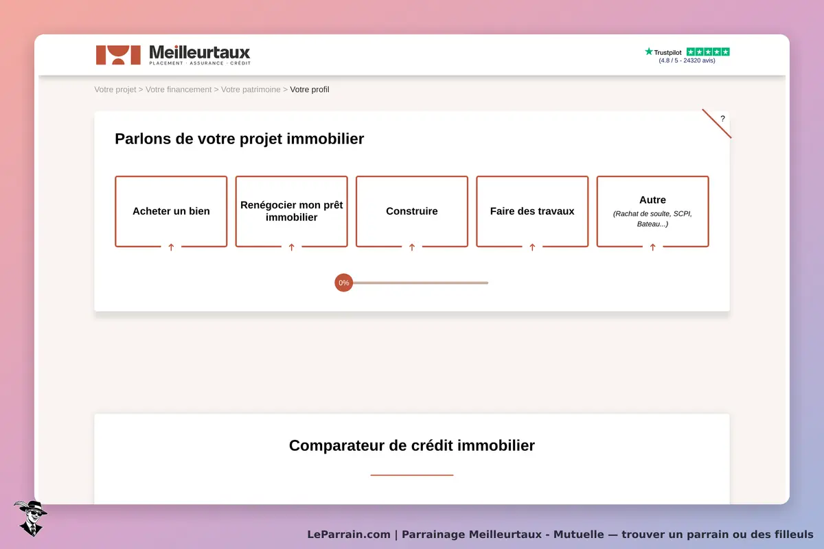 Interface de Meilleurtaux pour projets immobiliers et comparateur de crédit.