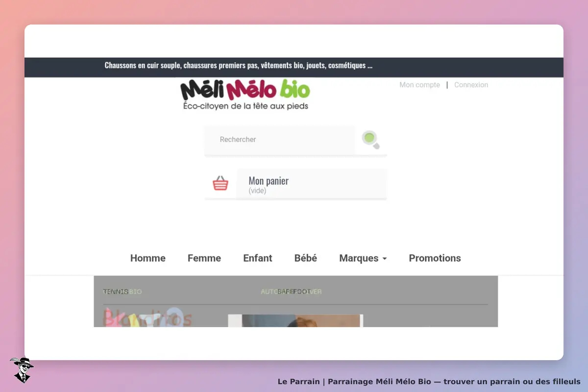 Méli Mélo Bio : page d'accueil avec barre de recherche et panier vide en haut