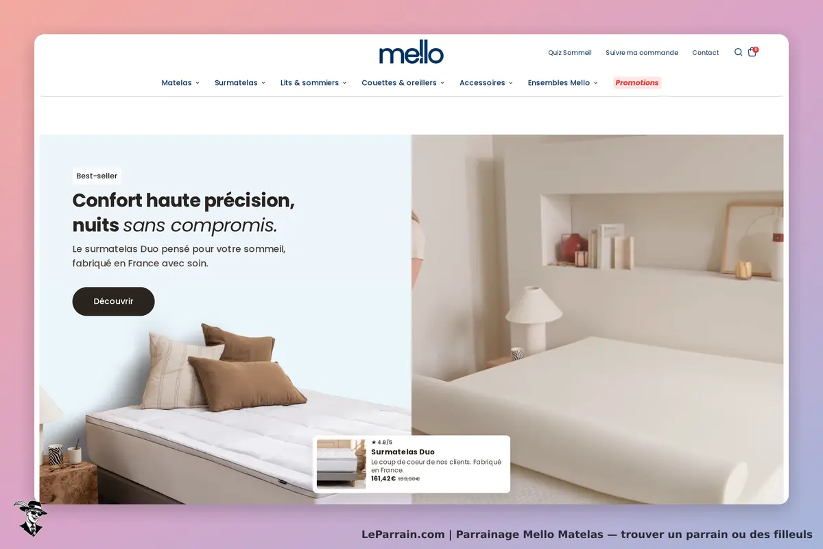 Mello Matelas : mello : page d'accueil avec surmatelas et éléments de décoration intérieure